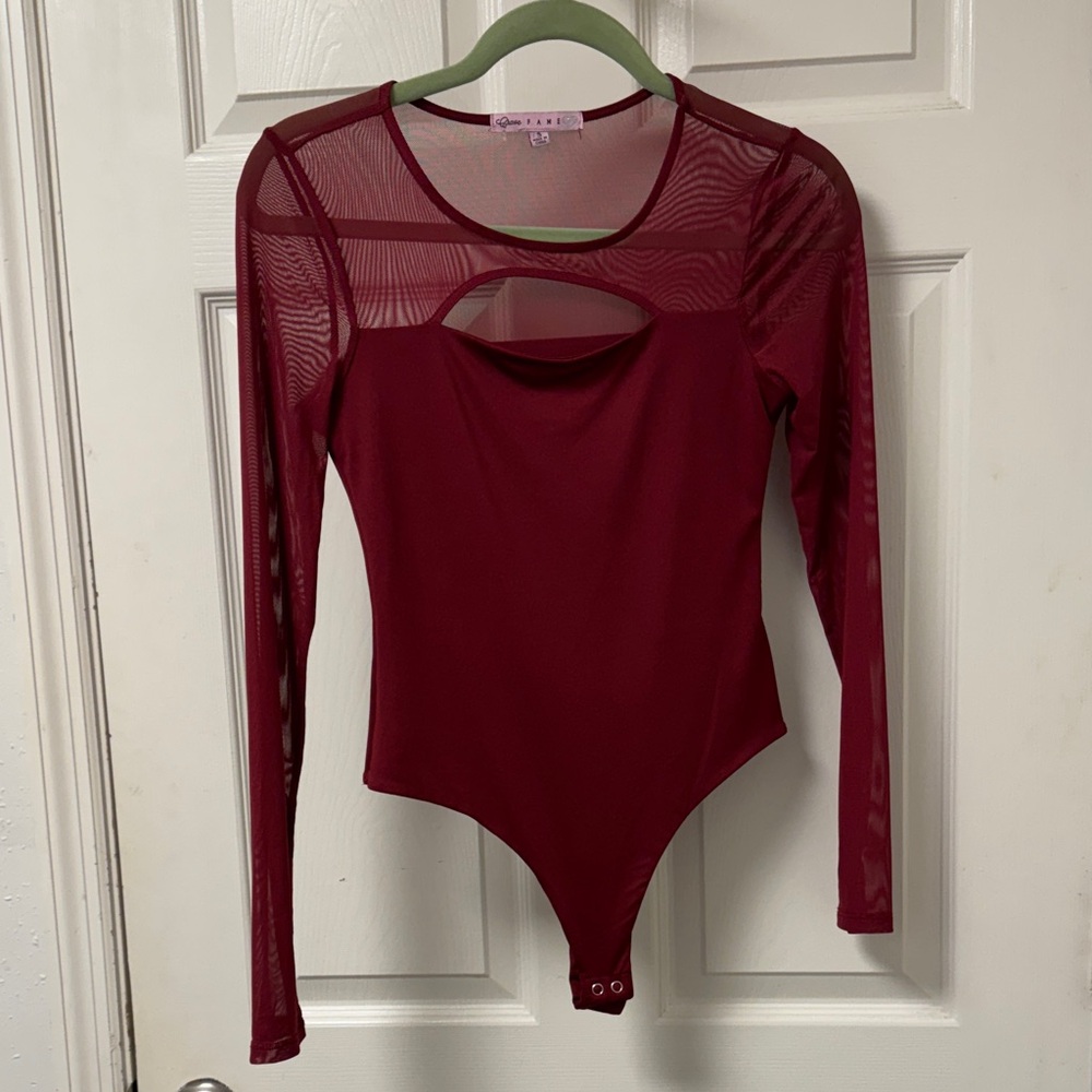 Red Long Sleeve Cutout bodysuit